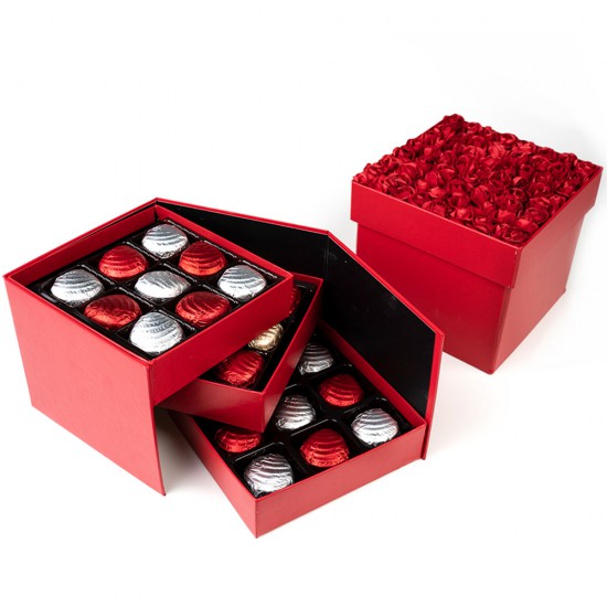 Kırmızı Akordiyon Kutu Sütlü Fındıklı Çikolata 27'li 432gr